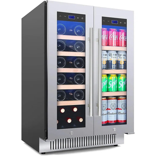 Rhomeway 24.1'' 20 Bottle and 72 Can Dual Zone Free-standing Wine & Beverage Refrigerator