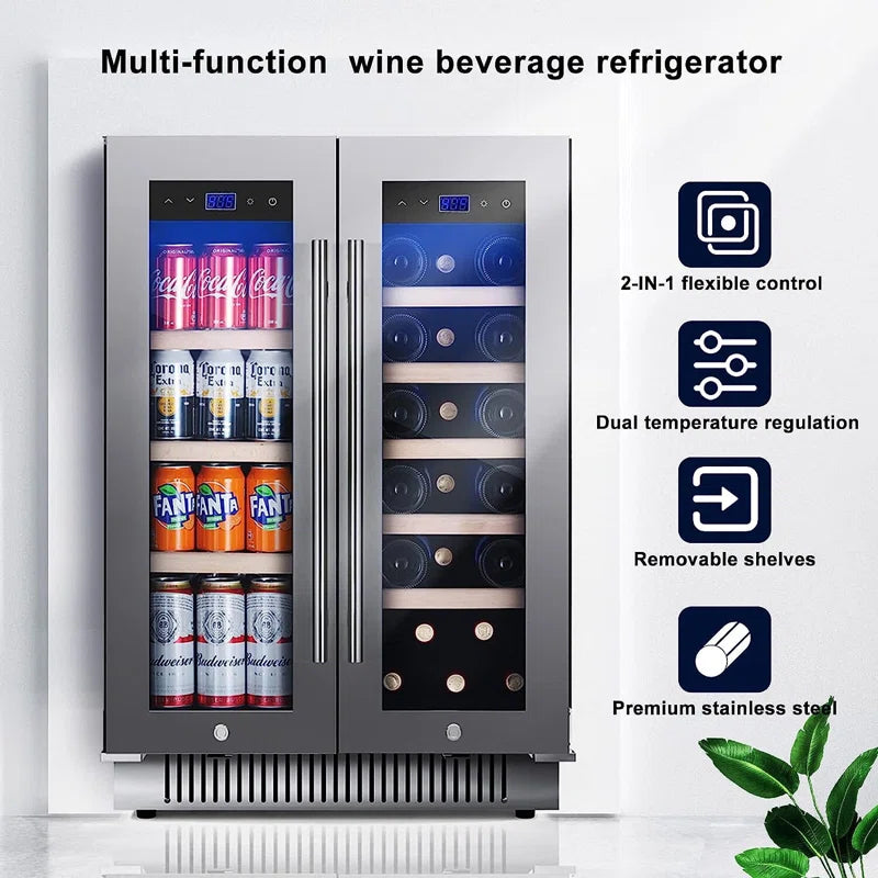 Rhomeway 24.1'' 20 Bottle and 72 Can Dual Zone Free-standing Wine & Beverage Refrigerator