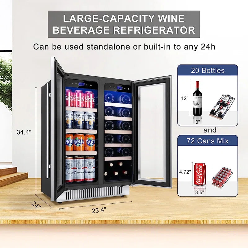 Rhomeway 24.1'' 20 Bottle and 72 Can Dual Zone Free-standing Wine & Beverage Refrigerator